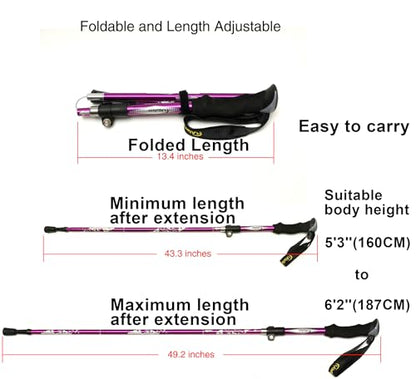 A ALAFEN Aluminum Collapsible Ultralight Travel Trekking Hiking Pole for Men and Women (Fits 5'3" - 6'2") - color: Purple