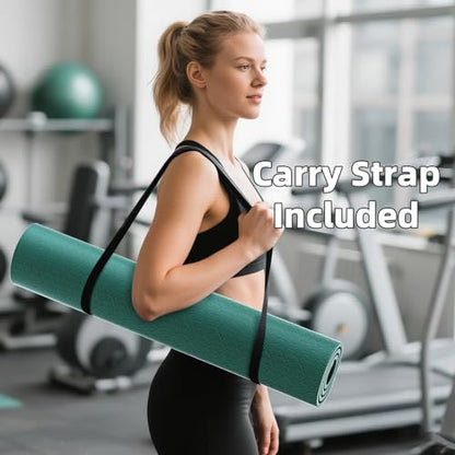 ILILI Yoga Mat, TPE Exercise Mat, Tear-Resistant, Fitness Yoga Mat with Carrying Strap, 72''x25''×0.3''(8mm), Ideal for Yoga, Pilates, Home Workouts, Stretching & All Fitness Routines - color: Peacock Green