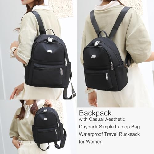 Backpack with Casual Aesthetic Daypack Simple Laptop Bag Waterproof Travel Rucksack for Women(Black A) - color: Black a