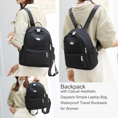 Backpack with Casual Aesthetic Daypack Simple Laptop Bag Waterproof Travel Rucksack for Women(Black A) - color: Black a