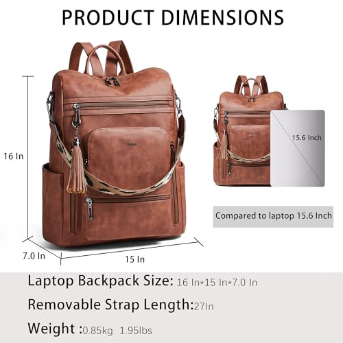 Shrrie Vegan Leather Laptop Backpack for Women 15.6 inch Work Backpack Fashion Travel Backpack Purse for Business College - color: 1 Nubuck Brown