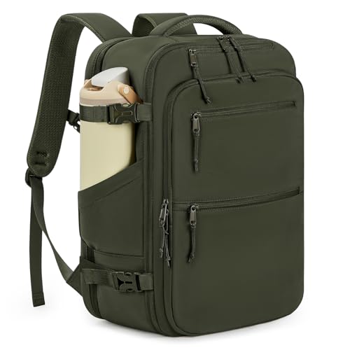 mibasies 40L Travel Backpack for Women & Men: Carry On Luggage Flight Approved, TSA Laptop Backpack with Water Bottle Pocket, Personal Item Bag Fits 17" Laptop for Weekender Business - Deep Green - color: Deep Green, size: X-Large
