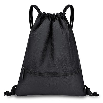Drawstring Backpack Sackpack String Bag Sports Gym Bag with Zip Pocket for Men Women 17''x13.8''