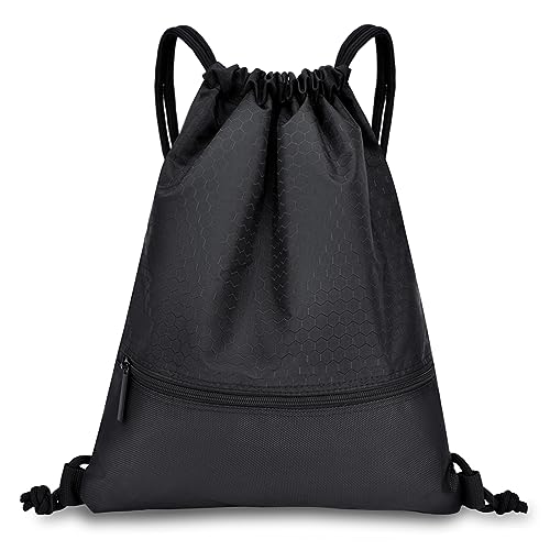 Drawstring Backpack Sackpack String Bag Sports Gym Bag with Zip Pocket for Men Women 17''x13.8''