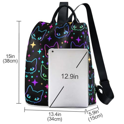 MNSRUU Women Backpack Purse Colorful Neon Cat Heads Backpack for Women Anti-theft Shoulder Bag Carry On Backpack Lightweight Rucksack Fashion Travel Ladies Bags - color: Cute 26