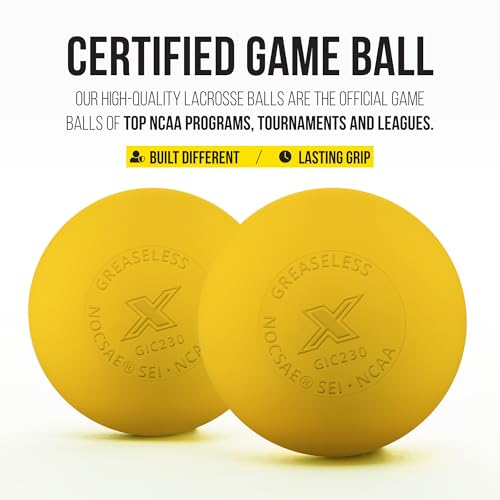 PEARL X Greaseless Lacrosse Balls by Guardian Innovations - Official Ball of NCAA Championships - Meets NOCSAE Standards and SEI/NCAA Certified - color: Yellow, size: 50 Pack