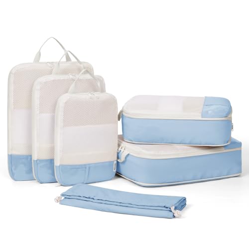 Narwey 6 Set Compression Packing Cubes for Travel, Lightweight Expandable Luggage Organizer Bags, Durable Space Saver Bags (Blue) - color: Blue