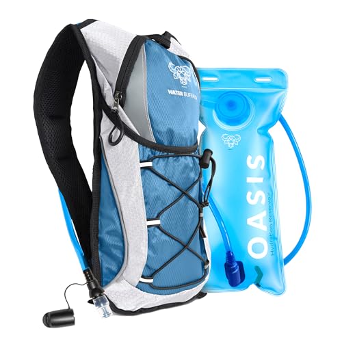 Water Buffalo Hydration Backpack - Lightweight Hydration Pack with 2L Water Bladder - Water Backpack for Hiking, Running, Biking, and Raves - Road Runner 12L Hydropack Backpack - color: Navy Blue