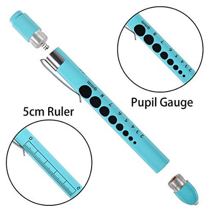 Aokin Medical Pen Light for Nurse Doctor, Reusable LED Medical Penlight Flashlight with Pupil Gauge and Ruler, White Light, Sky Blue - color: Sky Blue