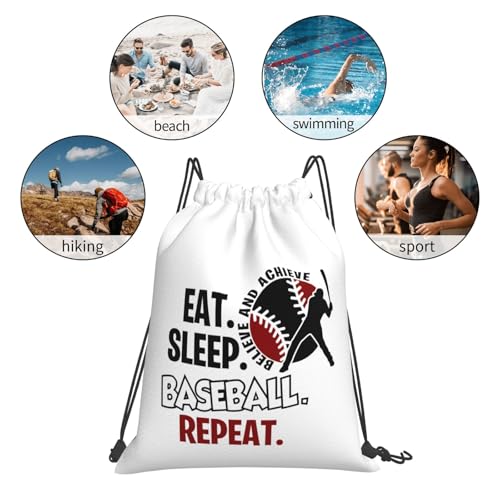 Eat Sleep Baseball Repeat Unisex Drawstring Backpack Bag Sport Gym Travel Swim Sackpack - color: Eat Sleep Baseball Repeat2