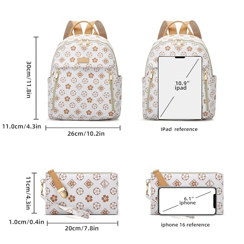 Makes Mini Backpack for Women, Stylish Daypack Purse Handbag Small Casual Daily Travel Bag, Lady Girls Gifts for Work School, 2pcs Sets - color: Beige Flower