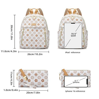 Makes Mini Backpack for Women, Stylish Daypack Purse Handbag Small Casual Daily Travel Bag, Lady Girls Gifts for Work School, 2pcs Sets - color: Beige Flower
