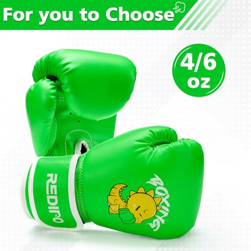 Kids Boxing Gloves, Youth Boxing Training Gloves for Kids 3-9 Year Boys and Girls, 4&6OZ Fighting Gloves, Punching Bag Kickboxing Thai Mitts MMA Training Sparring Gloves - color: Green, size: 6OZ