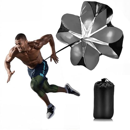 Running Parachute for Speed Training, 56 inch Resistance Parachute for Athletes, Sprinting & Football Training Equipment with Adjustable Waist Belt, Drag Chute to Improve Velocity & Explosive Power - color: Black-Velcro belt