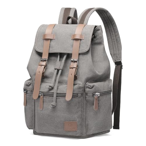 DTGN Vintage Canvas Backpack for Men & Women, Durable Casual Daypack with Leather Accent, Fits for College, Work, Travel, & Outdoor, Gray - color: Gray