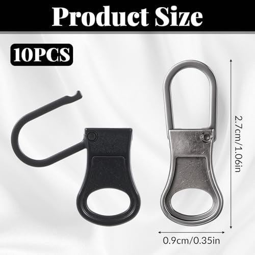 Metal Replacement Zipper Pull Tab, 10 PCS Detachable Zipper Pull Replacement Removable Zippers Repair Kit Zippers Clips for Jackets, Jeans, Backpacks, Purses, Coat, Pants, Suitcase, Purse, Small Holes