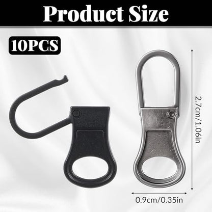 Metal Replacement Zipper Pull Tab, 10 PCS Detachable Zipper Pull Replacement Removable Zippers Repair Kit Zippers Clips for Jackets, Jeans, Backpacks, Purses, Coat, Pants, Suitcase, Purse, Small Holes