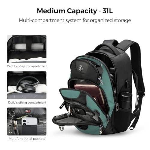 Swissdigital Design Laptop Backpack for Men with USB Charging Port SD803-27 - color: Lake Green/Black