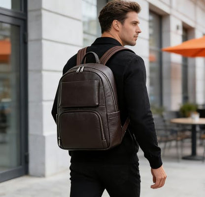 Laptop Leather Travel Backpack For Men Carry On Back Pack For Business Work computer Backpacks Fit 15.6" Laptop - color: Bb-00 Brown