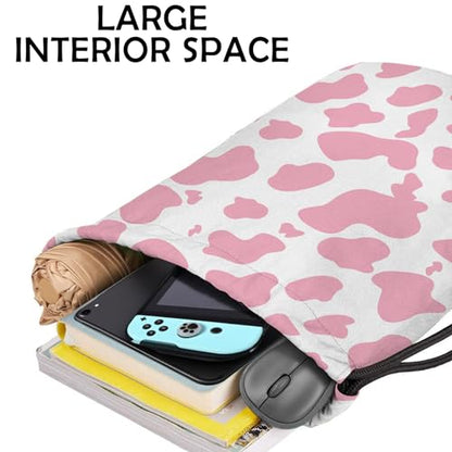 Drawstring Backpack Draw String Bag Sports Gym Bags Waterproof Cute Aesthetic Sackpack for Unisex Women Sports Beach Travel(13"×17")-Pink Cow - color: Z7-pink Cow