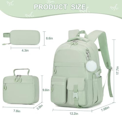 DIGOBAY 3PCS Girls Backpack for School, Kids Backpack for Girls with Lunch Bag Pencil Case, Kids Bookbag Teen Girl Backpacks for Elementary Middle High College School (Gray-green) - color: Gray-green