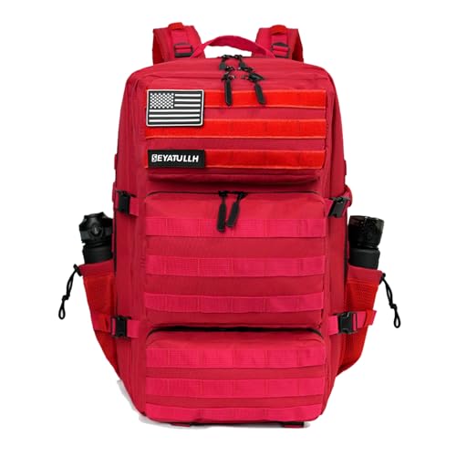 Military Tactical Backpack 55L for Men & Women Bug Out Bag Assault pack Molle Daypack Hiking Trekking Rucksack (Red) - color: Red