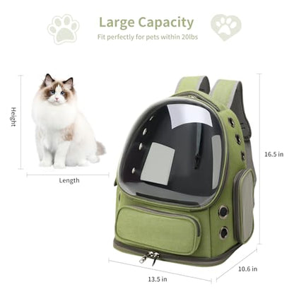 Cat Backpack Carrier for Cats and Small Dogs, Breathable Cat Bubble Backpack, Airline Approved Pet Travel Carrier for Hiking Camping Outdoor(Green) - color: Green