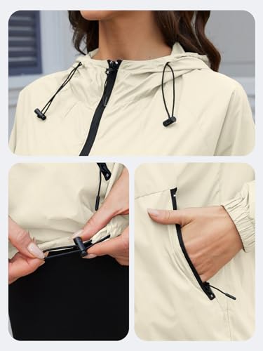 CRIPOM Light Weight Rain Jacket Women Waterproof Windbreaker Travel Rain Coats for Women Packable S-XXL - color: Beige, size: Large