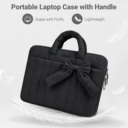 MOSISO Laptop Case 13.3 inch, 13-13.3 inch Puffy Laptop Sleeve Compatible with MacBook Neo/Air 13.6 M5 M4 M3 M2 M1/Pro 13/14, HP Dell ASUS Lenovo, Rectangle Quilted Carrying Bag with Bow&Handle, Black - color: Black, size: 13.3 inch