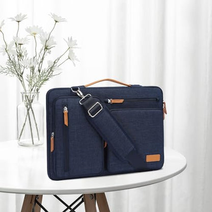 MOSISO 360 Protective Laptop Shoulder Bag,13-13.3 inch Computer Bag Compatible with MacBook Pro 14, HP, Dell, Lenovo, Asus Notebook,Side Open Messenger Bag with 4 Zipper Pockets&Handle, Navy Blue - color: Navy Blue, size: 13.3 inch