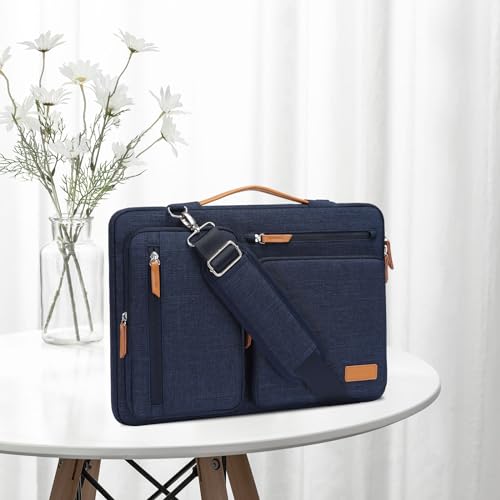 MOSISO 360 Protective Laptop Shoulder Bag,15-15.6 inch Computer Bags Compatible with MacBook Pro 16 inch, HP, Dell, Lenovo, Asus Notebook,Side Open Messenger Bag with 4 Zipper Pockets, Navy Blue - color: Navy Blue, size: 16 inch