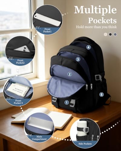 Black Waterproof Aesthetic Backpack For School, Cute High School Bookbag For Teen Girls Boys, Lightweight Casual Daypack Backpack For Women Men, College Backpack With Lots Of Pockets - color: Black