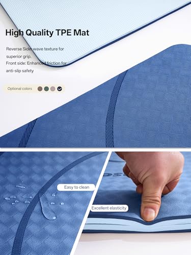 EaseUp Large yoga mat,73’x35.5’x0.4’,extra thick and wide,10mm pilates mat,non-slip exercise mat,workout mats for home gym - color: Blue/sky blue
