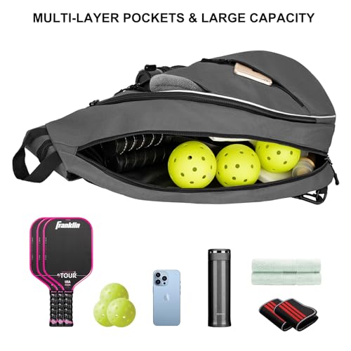 Goloni Pickleball Bag for Women Men, Convertible Pickleball Backpack Sling Bag with Fence Hook, Waterproof Polyester Paddle Bag with Multiple Compartments - color: Grey