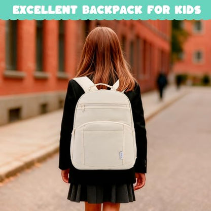 NOL Natural Organic Lifestyle Kids Backpack, School Backpacks for Teens Girls Boys, School Bookbag with Pencil Bag & Reflective Stripe for Elementary School - Cream - color: Cream