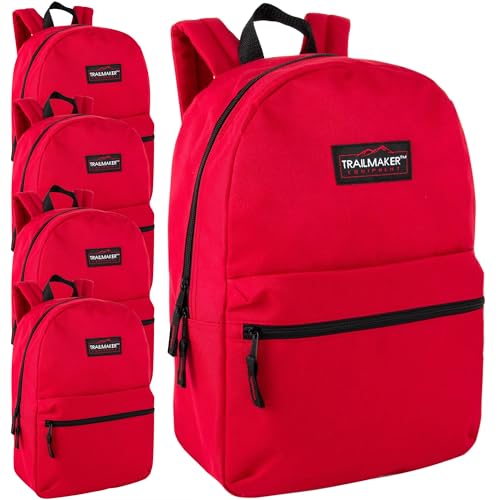 Trail maker 24 Pack- Classic 17 Inch Backpacks in Bulk Wholesale Back Packs for Boys and Girls - color: Red