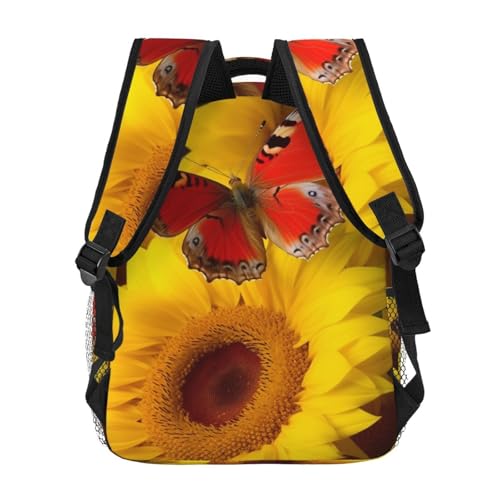 Travel Backpack Yellow Sunflowers with Red Butterfly Carry on Backpack Lightweight Business 15.6inch Laptop Backpack for Men Women - color: Yellow Sunflowers With Red Butterfly