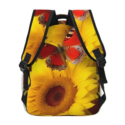Travel Backpack Yellow Sunflowers with Red Butterfly Carry on Backpack Lightweight Business 15.6inch Laptop Backpack for Men Women - color: Yellow Sunflowers With Red Butterfly