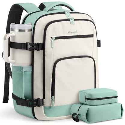 LOVEVOOK 40L Carry On Travel Backpack for Women Men Flight Approved - color: Beige-black-sage Green, size: 40l-17.3 Inch-3pcs Standard