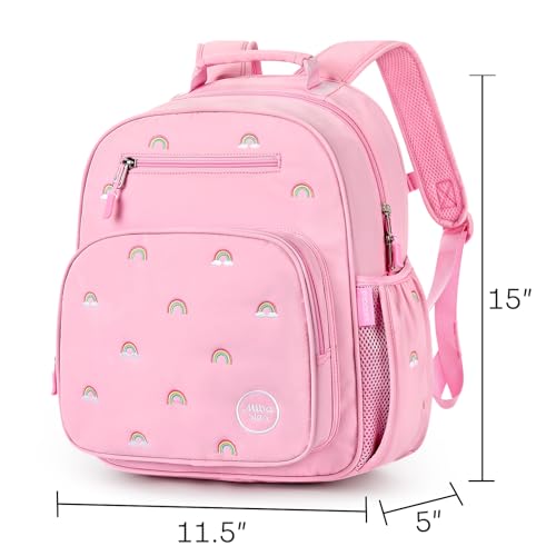 mibasies Girls Backpacks Ages 5-8: Quilted Backpack for Kids - Cute 15 Inches Bookbag for Kindergarten Elementary School Rainbow Pink - color: Rainbow Pink, style: Kids-15"h