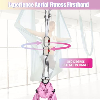 Aerial Silks Kit & Aerial Yoga Hammock - 11Yd Premium Fabric with Hardware - Easy Setup for Flying Yoga, Aerial Swing & Fitness - Supports Up to 14ft Rigging - color: Light Pink