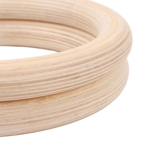 Wooden Gymnastics Rings, Birch Material for Bodyweight Fitness and Strength Training, Adjustable Straps, Smooth for Safety, Ideal for Outdoor Workouts