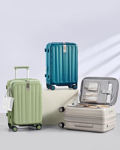 Hanke Top Opening Carry-On - Expandable 16 Inch Airline Approved Spinner | Easy-access top opening,360° spinner wheels，lightweight expandable hardshell, fits overhead bins,for overnight business trips - color: Caribbean Blue, size: 20 Inch Expandable