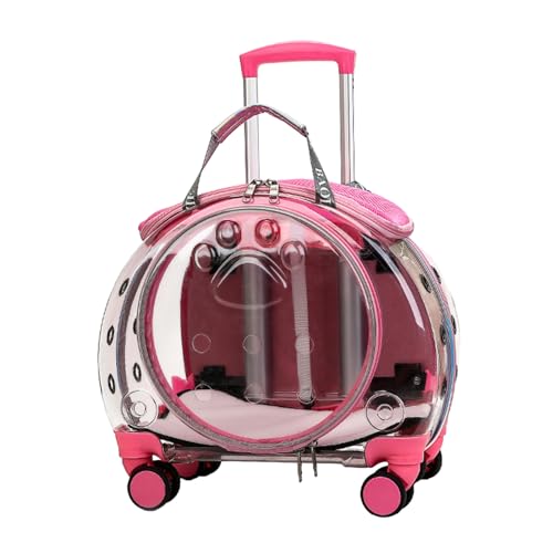 Cat Carrier with Wheels,Transparent Bubble Cat Carrier Pet Trolley Case Pet Backpack for Kitty Small Dog[Clear Ventilation Holes Silent Wheels] Pet Carrier for Hiking Travel Fast Arroval From USA Pink - color: Pink