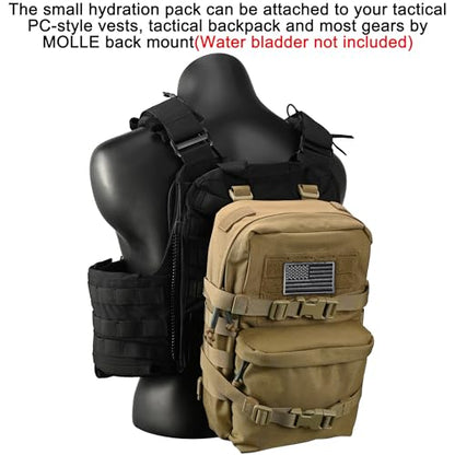Tactical Mini Molle Hydration Pack,Molle Hydration Carrier with US Flag Water Resistant,Hydropack for Tactical Vest Backpack - style: Coyote Brown