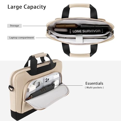 DOMISO 17-17.3 Inch Laptop Bag Large Capacity Laptop Shoulder Bag for Dell XPS/HP Pavilion 17/Lenovo Chromebook 317, Beige - color: Beige, size: 17 - 17.3 Inch