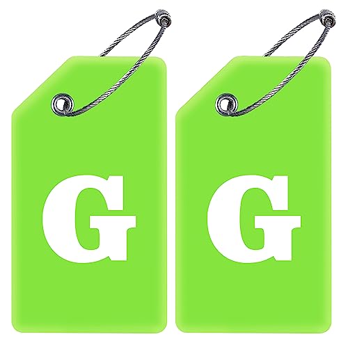 Gostwo 2 Pack Silicone Luggage Tags for Suitcases, 26 Initial Letter Baggage Labels Handbag School Bag Suitcase Instrument Tag with Stainless Steel Loop(Green)(Letter G) - color: Green, size: G