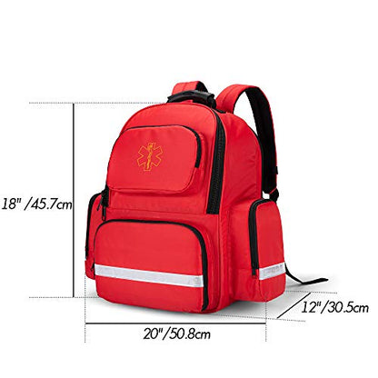 Trunab First Responder Bag Trauma Backpack Empty, Medical Emergency Kits Storage Jump Bag Pack for EMT, EMS, Police, Firefighters, Safety Officers - Patented Design Red - color: Red