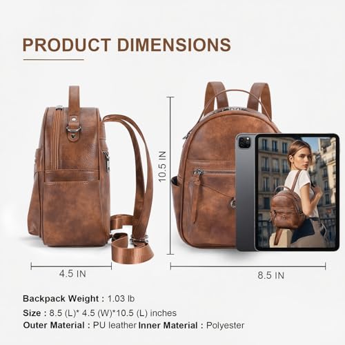 KITEVIUN Mini Backpack Purse for Women Fashion Cute Small Travel Backpacks Daypacks Shoulder Handbag - color: 03-brown