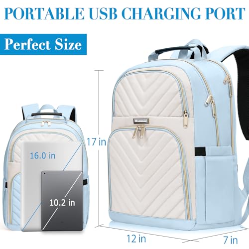 Big Student Backpack College Women Middle High School Teen Girls Bookbag | Cute Daypack,Water Resistant - color: Beige & Lightblue, size: 15.6 Inch